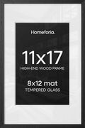 Homeforia 11x17 Black Oak Picture Frame, High-End Wood, 8x12 Mat, Glass by Homeforia