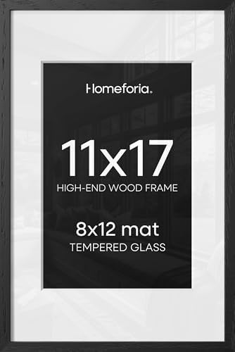 Homeforia 11x17 Black Oak Picture Frame, High-End Wood, 8x12 Mat, Glass by Homeforia