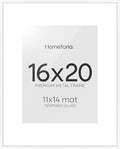 Homeforia 16x20 White Picture Frame, High-End Metal, 11x14 Mat, Glass by Homeforia