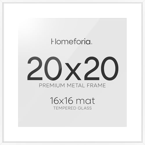 Homeforia 20x20 White Picture Frame, High-End Metal, 16x16 Mat, Glass by Homeforia