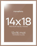 Homeforia 14x18 Mocha Picture Frame, High-End Metal, 12x16 Mat, Glass by Homeforia