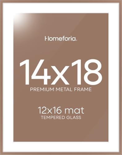 Homeforia 14x18 Mocha Picture Frame, High-End Metal, 12x16 Mat, Glass by Homeforia