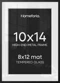 Homeforia 10x14 Black Picture Frame, High-End Metal, 8x12 Mat, Glass by Homeforia