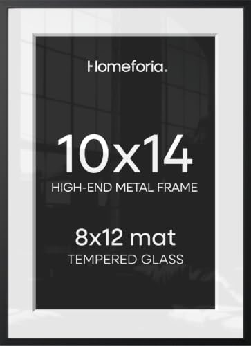 Homeforia 10x14 Black Picture Frame, High-End Metal, 8x12 Mat, Glass by Homeforia