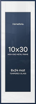 Homeforia 10x30 Blue Picture Frame, High-End Metal, 8x24 Mat, Glass by Homeforia