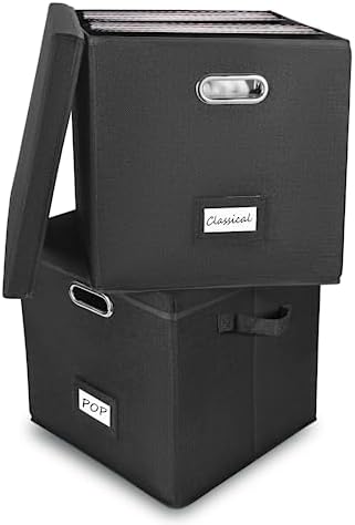 Vinyl Record Storage Box Set of 2 - Album Storage Holds 100+ Single Records by %E2%80%8EZEDKEHO
