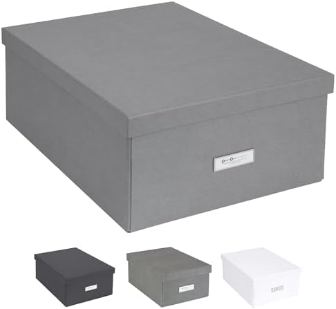 Bigso Box of Sweden Katrin Collapsible Storage Box with Labelframe for Easy Identification - Simple Assembly Without Tools - Decorative Storage Boxes with Lids - 13.5in x 17.6in x 7.2in - Gray by Bigso