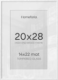 Homeforia 20x28 White Oak Picture Frame, High-End Wood, 14x22 Mat, Glass by Homeforia
