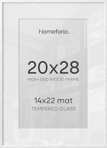 Homeforia 20x28 White Oak Picture Frame, High-End Wood, 14x22 Mat, Glass by Homeforia
