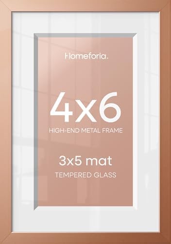 Homeforia 4x6 Rose Picture Frame, High-End Metal, 3x5 Mat, Glass by Homeforia