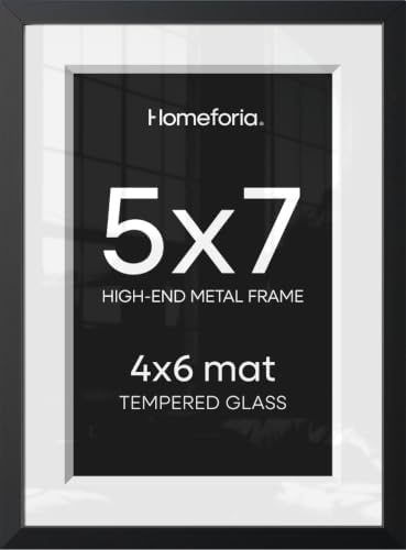 Homeforia 5x7 Black Picture Frame, High-End Metal, 4x6 Mat, Glass by Homeforia