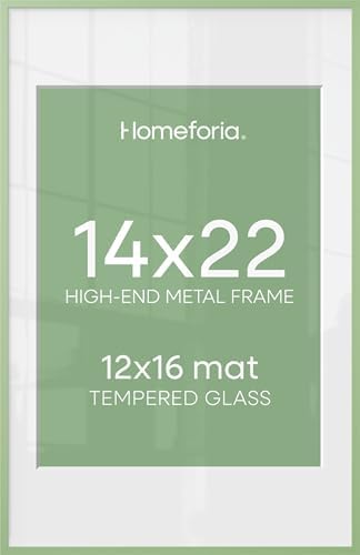 Homeforia 14x22 Green Picture Frame, High-End Metal, 12x16 Mat, Glass by Homeforia