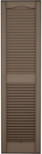 12"W x 36"H Lifetime Vinyl, Standard Cathedral Top Center Mullion, Open Louver Shutters, w/Installation Shutter-Lok's & Matching Screws (Per Pair), French Roast - Image 5