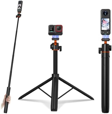 Tripod for Insta360 X5 X6 ACE Pro 2, 55” Selfie Stick Quick Release Extension Rod Table Desk Portable Handle Grip Stand with Cold Shoe for Insta 360 X5 X6, ACE Pro 2, X4 Air Accessories by BRDRC