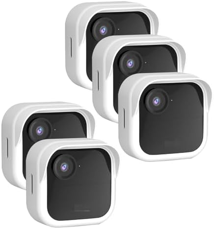 Silicone Case Cover for All-New Blink Outdoor 4 (4th Gen) - Weatherproof Protective Skin Cover with Hat Brim for All-New Blink Outdoor 4 & 2K Smart Security Camera (White, 5 Pack) by QOPOTO