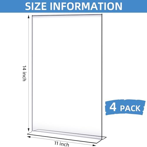 Shellwei 4 Pcs 11 x 14'' Acrylic Sign Holder Clear Acrylic Picture Frame Vertical Table Top Frame with Stand Double Sided T Shape Flyer Holder for Paper Menu Photo Restaurant Office Home - Image 2