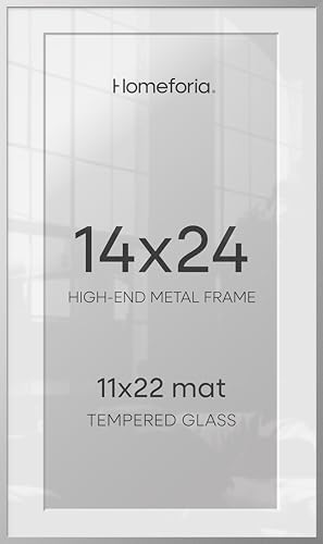 Homeforia 14x24 Silver Picture Frame, High-End Metal, 11x22 Mat, Glass by Homeforia