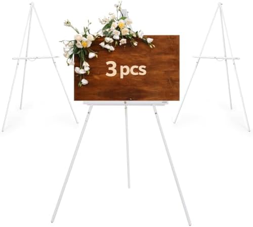 VISWIN 3Pcs 63" White Easel Stand for Wedding Signs, Adjustable Wooden Display Easel with Holder, Tripod Floor Easel for Welcome Board, Poster, Picture, Photos, Paintings by VISWIN