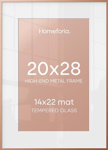 Homeforia 20x28 Rose Picture Frame, High-End Metal, 14x22 Mat, Glass by Homeforia