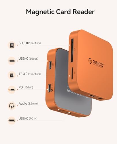 ORICO Ultra-Thin Magnetic SD Card Reader for iPhone 17/16/15 Series/iPad/MacBook, USB C Camera Adapter with SD/TF 3.0 Solt, 5Gbps USB-A, 3.5mm AUX, 100W PD Pass-Through - Image 2