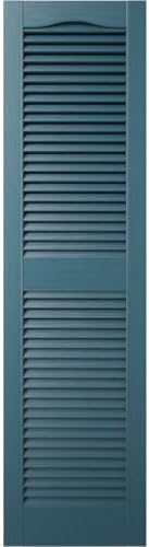 Builders Edge 14.5 in. W x 64 in. H Builders Edge, Standard Cathedral Top Center Mullion, Open Louver Shutters, Includes Matching Installation Spikes (Per Pair), 166 - Midnight Blue - Image 2