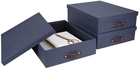 Bigso Oskar Canvas Fiberboard Document Letter Box - File Organizer Box for Important Paperwork - Document Storage with a Lid & Leather Handle - 3.3 in x 10.2 in x 13.8 in - Blue - Image 6