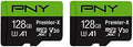 PNY 128GB Premier-X C10 U3 V30 A1 microSDXC Flash Memory Card 2-Pack, UHS-I by PNY