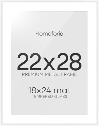 Homeforia 22x28 White Poster Frame, High-End Metal, 18x24 Mat, Glass by Homeforia