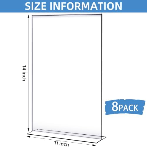 Shellwei 8 Pcs Acrylic Sign Holder 11 x 14'' Clear Acrylic Picture Frame Vertical Table Top Frame with Stand Double Sided T Shape Flyer Holder for Paper Menu Photo Restaurant Office Home - Image 2