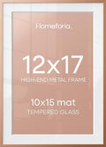 Homeforia 12x17 Rose Picture Frame, High-End Metal, 10x15 Mat, Glass by Homeforia