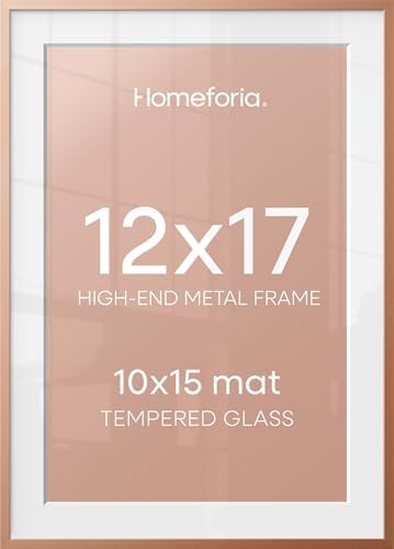 Homeforia 12x17 Rose Picture Frame, High-End Metal, 10x15 Mat, Glass by Homeforia