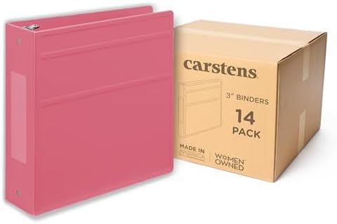 Carstens 3-Inch Heavy Duty 3-Ring Binder - Side Opening, Bubblegum Pink, Durable Plastic, Precision No-Gap Rings, Waterproof Cover, No Pockets, Holds 400 Letter Sheets, BPA-Free, Made in USA (1708-3R) by Carstens