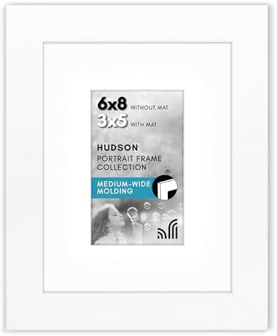 Americanflat 6x8 Picture Frame - Matted to 3x5 - Engineered Wood - White by Americanflat