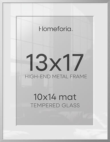 Homeforia 13x17 Silver Picture Frame, High-End Metal, 10x14 Mat, Glass by Homeforia