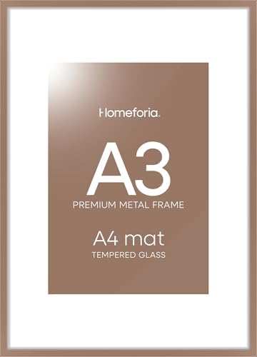 Homeforia A3 Mocha Picture Frame, High-End Metal, A4 Mat, Glass by Homeforia
