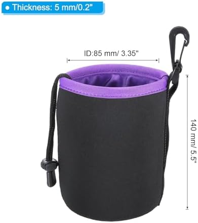 PATIKIL Camera Lens Bag, 2 Pcs 3.3" ID x 5.5" H Cylindrical Drawstring Lens Pouch with Thick Protective Neoprene, Lens Case for DSLR Camera Lens, Water Coffee Cups Black, Purple - Image 2