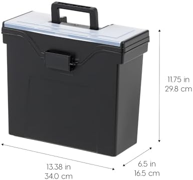 IRIS USA Slim Portable File Box Organizer with Lid, Letter Files, Black - Image 2