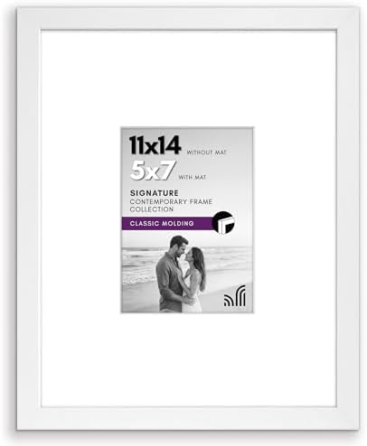 Americanflat 11x14 Picture Frame with Shatter-Resistant Glass - Use as 5x7 Frame with Mat or Display 11x14 Photo Without Mat - Signature Collection - Picture Frames for Wall Display - White by Americanflat