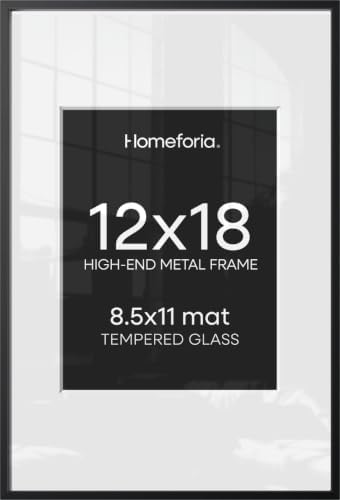 Homeforia 12x18 Black Picture Frame, High-End Metal, 8.5x11 Mat, Glass by Homeforia