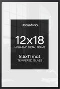 Homeforia 12x18 Black Picture Frame, High-End Metal, 8.5x11 Mat, Glass by Homeforia