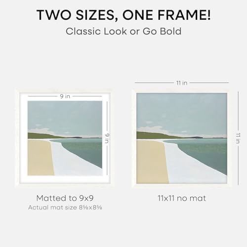 Homeforia 11x11 White Oak Picture Frame, High-End Wood, 9x9 Mat, Glass - Image 2
