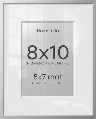 Homeforia 8x10 Silver Picture Frame, High-End Metal, 5x7 Mat, Glass by Homeforia