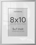 Homeforia 8x10 Silver Picture Frame, High-End Metal, 5x7 Mat, Glass by Homeforia