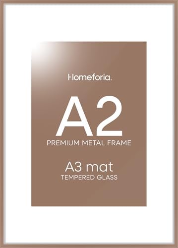 Homeforia A2 Mocha Picture Frame, High-End Metal, A3 Mat, Glass by Homeforia