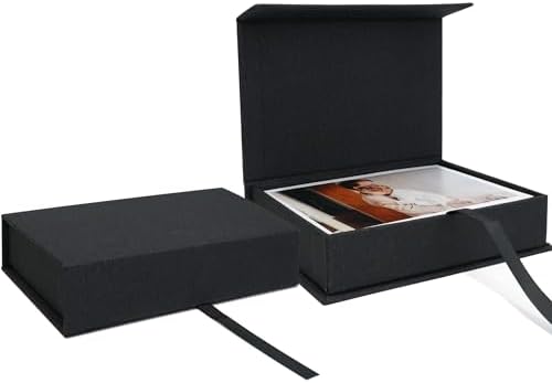 Vienrose Linen Photo Storage Box, 8"x10", Postcard Keeper, Black by Vienrose