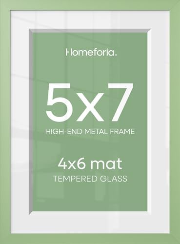 Homeforia 5x7 Green Picture Frame, High-End Metal, 4x6 Mat, Glass by Homeforia