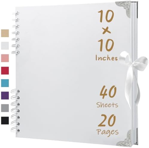 10x10 Inch White DIY Scrapbook Album,Hardcover Memory Book,40 Pages (20 Sheets) Kraft Photo Album for 4x6 / 5x7 Pictures, Perfect for Wedding, Family, Anniversary, Christmas & Travel Memories by HenPisen