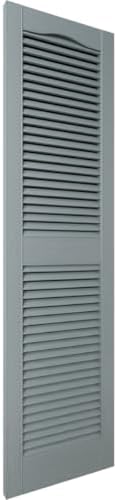 14.5 in. W x 25 in. H Builders Edge, Standard Cathedral Top Center Mullion, Open Louver Shutters, Includes Matching Installation Spikes (Per Pair), 419 - Storm Cloud - Image 3