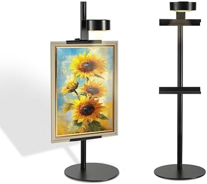 Adjustable Desktop Photo Frame Stand with Magnetic Wall Painting Light, Holds Picture Frames up to 18 Inch,with Rechargeable Battery,Metal Vertical Stand with 3 Color Temperature & 13RGB Poster Lights, for Displaying Picture Frames, Artworks (1 Pack, B... by Unknown
