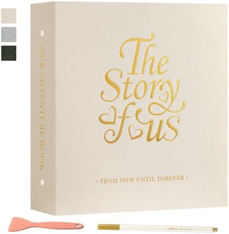 Lanpn Couples Scrapbook Photo Album - The Story of Us, Linen Wedding Anniversary Self Adheisve Picture Book holds 4x6 5x7 A5 Photo for Love Newlywed Valentine's Day (Large 40 Sheets/80 Pages, Beige) by Lanpn
